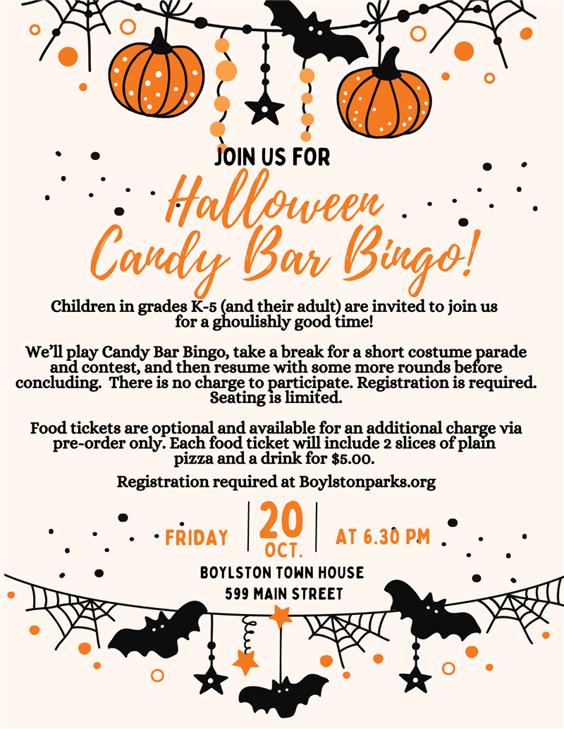 Boylston Parks and Recreation: Halloween Candy Bar Bingo